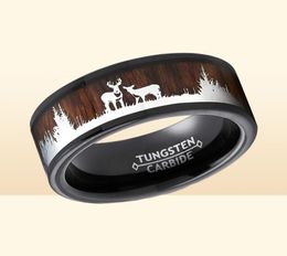 Anneaux de mariage 8 mm noir en carbure de tungstène Anneau Koa Wood Inclay Deer Stag Hunting Silhouette Fashion Band Bijoux Fo Man7470129