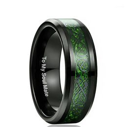 Trouwringen 8 mm koolstofvezel groen zirkoon ring draak patroon wolfraam carbide kleurbanden mannelijke sieraden1