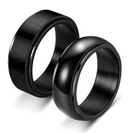 Anillos de boda de 8mm, anillo giratorio de acero inoxidable negro a la moda, cepillo brillante, estilo básico Punk elegante para hombres, joyería 248S