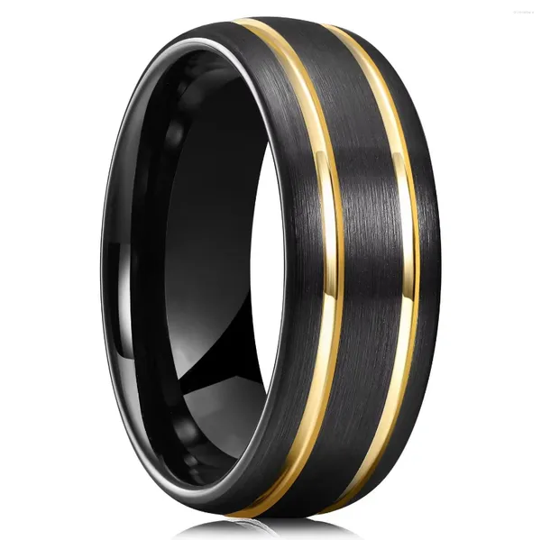 Anneaux de mariage 8mm Mode Hommes Bague en acier inoxydable Noir Brossé Double Groove Motif Bijoux de fête pour hommes pour femmes en gros