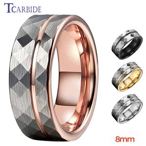 Anneaux de mariage 8MM Hammer Wedding Band pour hommes femmes multi-facettes brossées finition rainurée joli cadeau bijoux confort Fit 230831