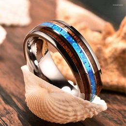 Anillos de boda de madera de koa hawaiana de 8mm y bandas de anillo de carburo de tungsteno de concha de abulón para hombres, joyería de acero inoxidable de ópalo Punk