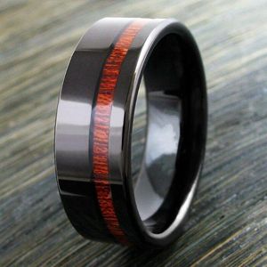 Wedding Rings 8mm Men Fashion Rainless Steel Ring Brown Koa Wood Inlay High Polished Silver Color Band voor sieraden Groothandel