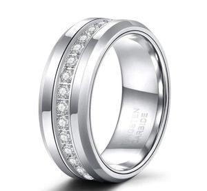 Wedding Rings 8mm Mens Tungsten Bands met kubieke zirconia trendy eeuwigheid ring unisex ingelegde High Polish Size 7136822346