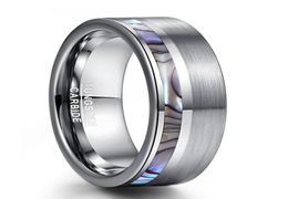 Anillos de boda 8 mm natuales abalone shell tungsten anillo de carburo color plateado color de superficie mate compromiso de joyería