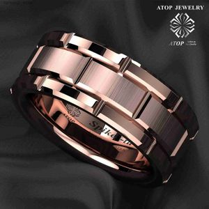 Anneaux de mariage 8mm or rose hommes anneau de tungstène bague en métal galvanisé au sommet de l'anneau de mariage Q240315