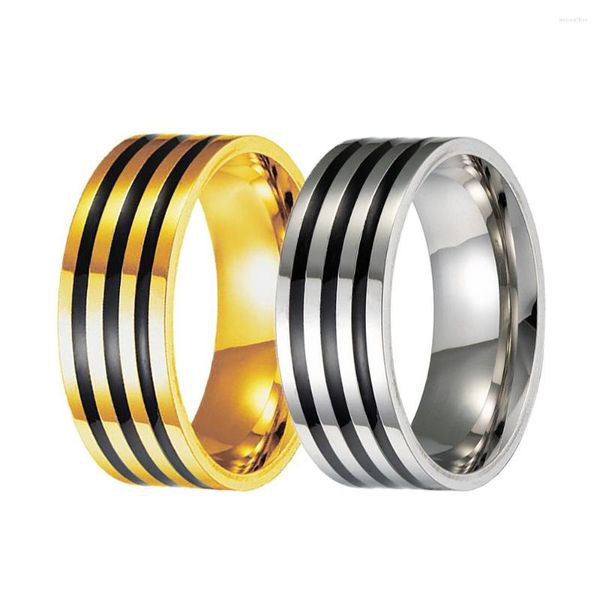 Anillos de boda de 8mm de acero inoxidable sencillo para mujer, anillo a rayas negras, punta del dedo para hombre, pareja de moda, regalo de joyería Punk