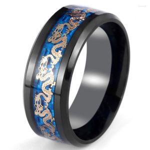 Anneaux de mariage 8mm hommes élégants en acier inoxydable anneau classique en Fiber de carbone Dragon incrusté pour les bijoux d'anniversaire