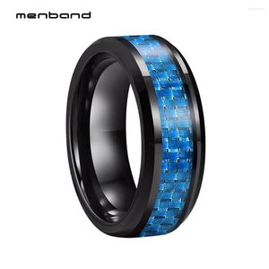 Anneaux de mariage 8mm carbure de tungstène pour hommes femmes bande bleu fibre de carbone incrustation bijoux de mode biseauté confort ajustement