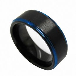 Wedding Rings 8mm Tungsten Carbide Ring Black Borde Blue Stripe Band Heren sieraden voor koppels
