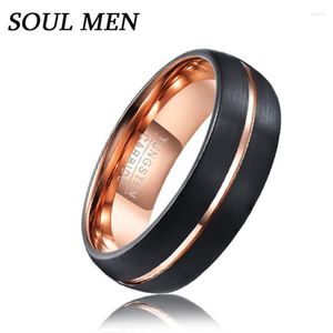 Anneaux de mariage 8mm Bague en carbure de tungstène pour bandes Couple Femmes Hommes Noir Dôme Surface givrée Rose Gold Middle Slot2991