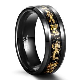 Trouwringen 8mm wolfraamcarbide stalen ring zwart ingelegd goud kleur folie trouwring voor mannen en vrouwen sieraden groothandel 230831