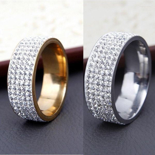 Anneaux de mariage 8mm large pavé éternité bague pour femmes hommes ton 5 rangées zircone cubique pour toujours amour accessoires