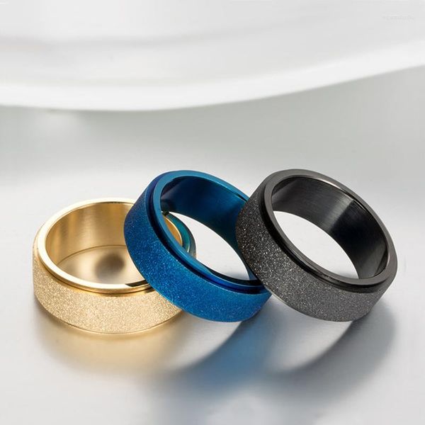 Anillos de boda Anillo giratorio de 8 mm de ancho para mujeres y hombres Acero inoxidable esmerilado Banda de color negro azul dorado