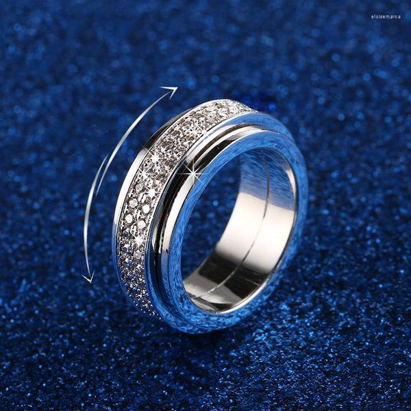 Bagues de mariage en argent 925 pour femmes et hommes, bijoux en cristal autrichien rotatif, cadeau d'anniversaire de fiançailles