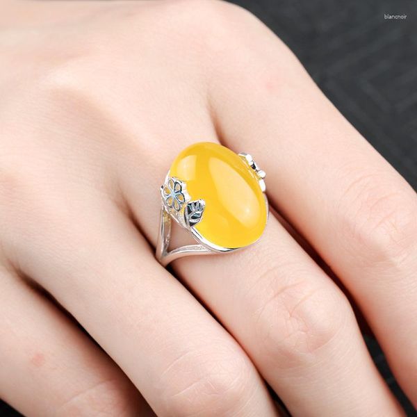 Anillos de boda 925 plateado plateado anillo de oro blanco de 18 quilates hojas de flores vacías con miel cera ámbar 13 18 18