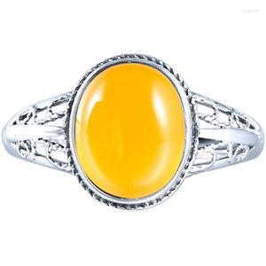 Anneaux de mariage 925 Silver Pure Ring Set vide 8 10 DIY avec du miel Amber face ouverte 12 16