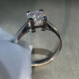 Wedding Rings 925 Silver Ring Creative Design 4 Claws Betrokkenheid Jubileumring HW Engels Alphabet 1CT Ronde Cut 220829