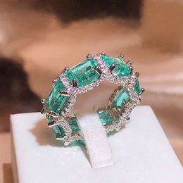 Anneaux de mariage 925 timbre haute définition Paraiba Zircon bijoux industrie lourde incrusté aigue-marine topaze bague fête des femmes 230712