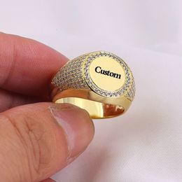 Trouwringen 925 sterling zilver 15 mm diamanten herenring op maat 3D gegraveerde naam AAA kubieke zirkoon gouden verlovingstrouwring sieraden 230901