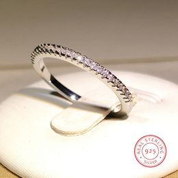 Wedding Rings 925 Sterling Silver Delicate Single Row Small Zirkon Ring Shiny For Ladies Party Birthday Sieraden Gift 230505