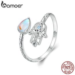 Wedding Rings 925 Sterling Silver Lucky Hand Ring Patroon Hamsa Shiny Zirkon voor vrouwen meisjes origineel ontwerp cadeau fijne sieraden 230822