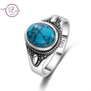 Trouwringen 925 Sterling Zilver Natuurlijke Turquoise Engagement voor Vrouwen Mannen Vintage Fijne Sieraden Party Ring Gift 231005