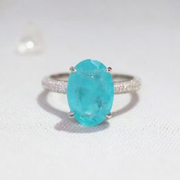 Trouwringen 925 Sterling Zilveren Ovale Vinger voor Vrouwen Elegante Paraiba Toermalijn Ring Classic Engagement Verklaring Sieraden 230801