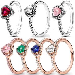 Anneaux de mariage Bague en argent Sterling 925 coeur rouge surélevé avec anneaux en cristal coloré pour les femmes cadeau d'anniversaire de la saint-valentin bijoux à bricoler soi-même 231019