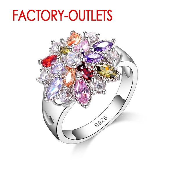 Anneaux de mariage 925 bague en argent sterling bijoux de mode coloré zircon cubique fleur conception mignon style femmes filles fête fiançailles 230505