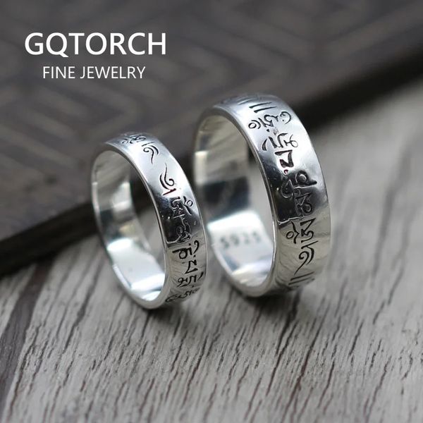 Anillos de boda Plata de ley 925 Seis palabras Om Mani Padme Hum Anillos para parejas Amantes Tibetano Shurangama Mantra Anillos Budismo Joyería 231027