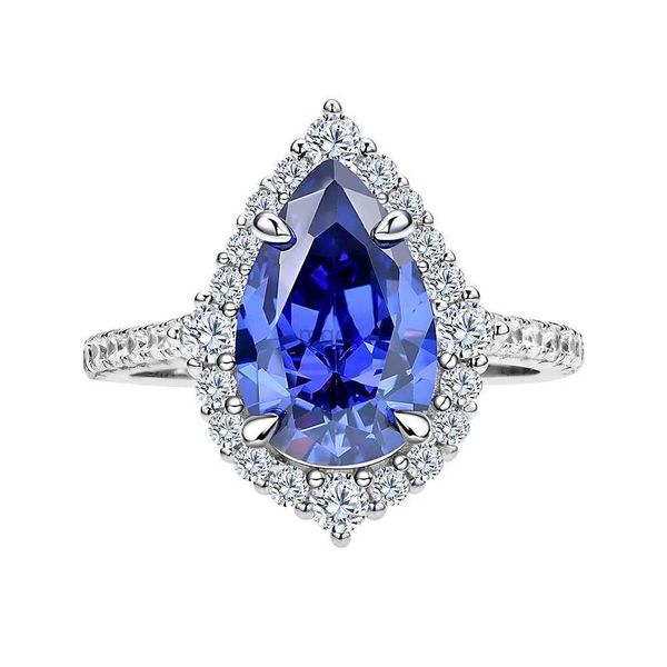 Anneaux de mariage 925 Femme de femme en argent sterling forme de poire 8 * 12 Tanzanite Bleu High Carbon Diamond Ring Engagement Mariage Fine Bijoux en gros 240419