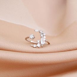 Anneaux de mariage Une fille 'Original Shiny Star Moon Moon incrusté Zircon Manual Imitation Pearl Adjustable Ring pour femmes bijoux de mode fille