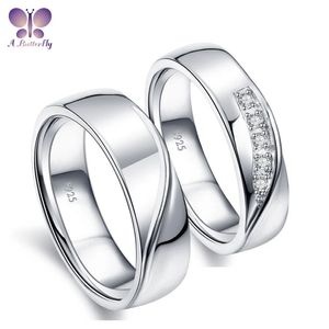 Anneaux de mariage AButterfly 925 en argent Sterling Couple bague de mariage hommes et femmes large bande bijoux fins cadeau d'anniversaire 231027