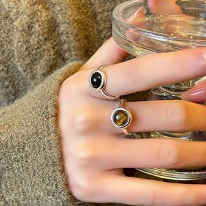 Trouwringen Geavanceerde natuursteen kralen vingerring Amber Tiger Eye Agat Opal verstelbaar eenvoudig voor vrouwen meisje sieraden cadeau