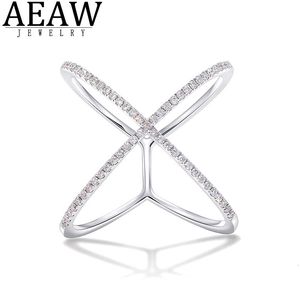Trouwringen AEAW 18k wit verguld zilver DF Round Cut Engagement band Lab Grown Diamond Band Ring voor vrouwen 231128