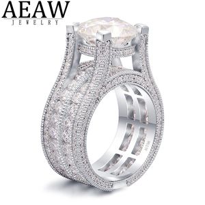 Anneaux de mariage AEAW 7CTW D Forme ronde 18K AU750 Bague en or blanc Passé Diamond Test Haut de gamme Bijoux Party 230607