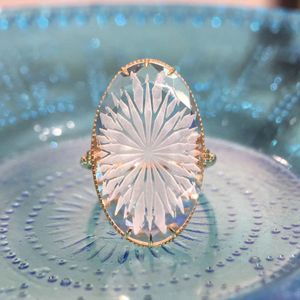 Anneaux de mariage Agete été rétro glace cristal flottant fleur anneau naturel blanc ovale 925 collier en argent sterling 230803