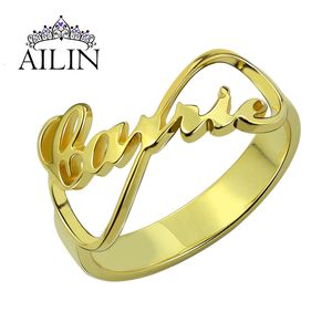 Wedding Rings Ailin 18K Goldplated Ring Men roestvrij staal Infinity Naam Aangepaste gepersonaliseerde letterliefhebbers Moederliefhebbers Sieraden 230811