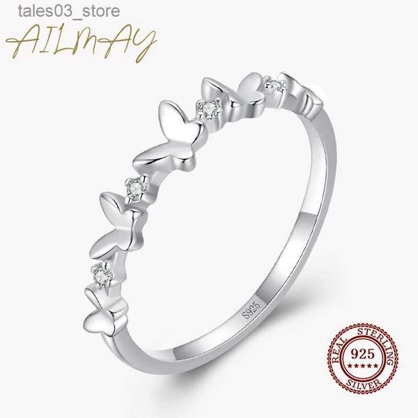 Anéis de casamento Ailmay 925 Sterling Silver Clear Zircon Borboleta Anel de Dedo Simplicidade Elegante para Mulheres Menina Jóias Q231024