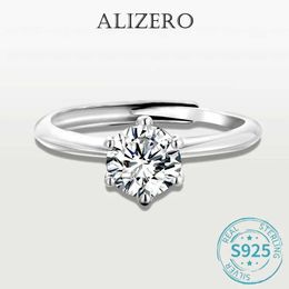 Anneaux de mariage Alizero 0,5-3CT D Color Ring Moisanite With GRA Certificat 925 Silver Silver Round Brilliant Cut Diamond Rings for Women 240419