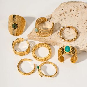 Bagues de mariage allme chic Multiple Blue Green Natural Stone Charme pour les femmes plaquées en acier en titane en or