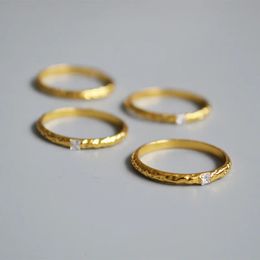 Trouwringen Amaiyllis 18k Goud Minimalistische Retro Bump Textuur Vierkante Zirkoon Dunne Ringen Punk Ringen Statement Sieraden 231214