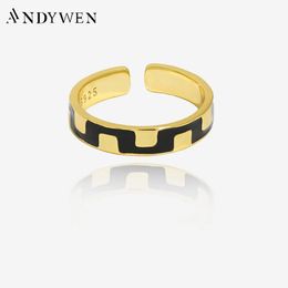 Trouwringen ANDYWEN 925 Sterling Zilver Goud Zwart Emaille Aanpasbare Ring Dames Luxe Sieraden Rock Punk Plain Party Juwelen Mode 231218