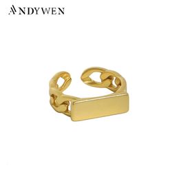 Anneaux de mariage Andywen 925 STERLING Silver Gold Rendable Ring Chain Geometric Women Rock Punk Jewelry Round Bijoux Bijoux Gift Mariage Plaine 231222
