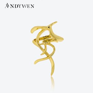 Anneaux de mariage Andywen 925 Siltling Silver Gold Longs Longs Ringable Ring Women Rock Punk Luxury Leafs Plain Wedding Jewelry Gift 231222