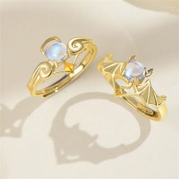 Wedding Rings Angel Devil Moonstone Couple for Women Man Betrokkenheid Matching Ring Lover Sieraden Gift