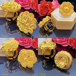 Trouwringen ANIID Dubai Arabische luxe bloemen ring koperen sieraden voor Afrikaanse vrouwen bruids gouden kleur verstelbare accessoires 24K