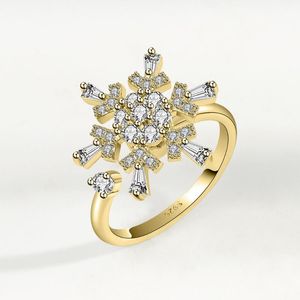 Trouwringen Anti Stress angstring Grote kristallen sneeuwvlok voor vrouw Open verstelbare spinner Fidget sieraden Bague Femmewedding