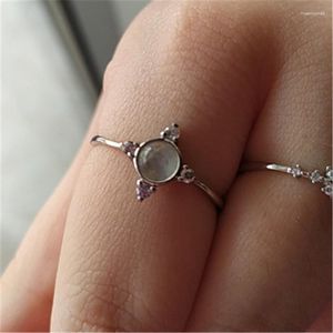 Trouwringen Antieke Engagement Dunne Voor Vrouwen Delicate Ronde Witte Maansteen Ring Bands Zilver Rose Goud Kleur Sieraden Cz